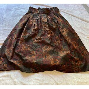 Vintage Jeanne Marc Floral A-Line Midi Skirt Medium Quilted Waistband Brown Rust